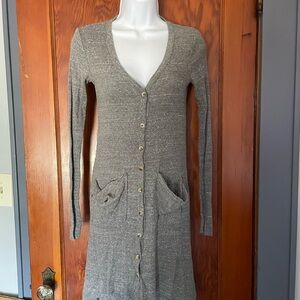 Free People Gray Buttoned V-Neck Sweater Coverup